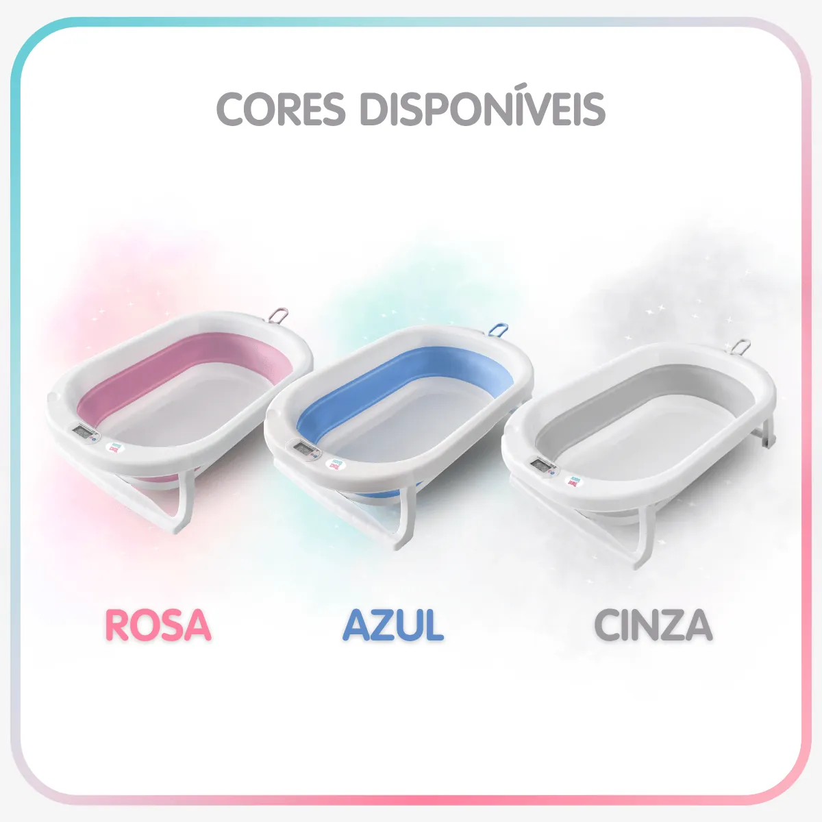 Cores disponíveis: rosa, azul e cinza