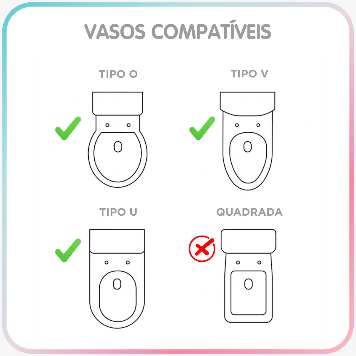Vasos compatíveis: tipo O, V e U