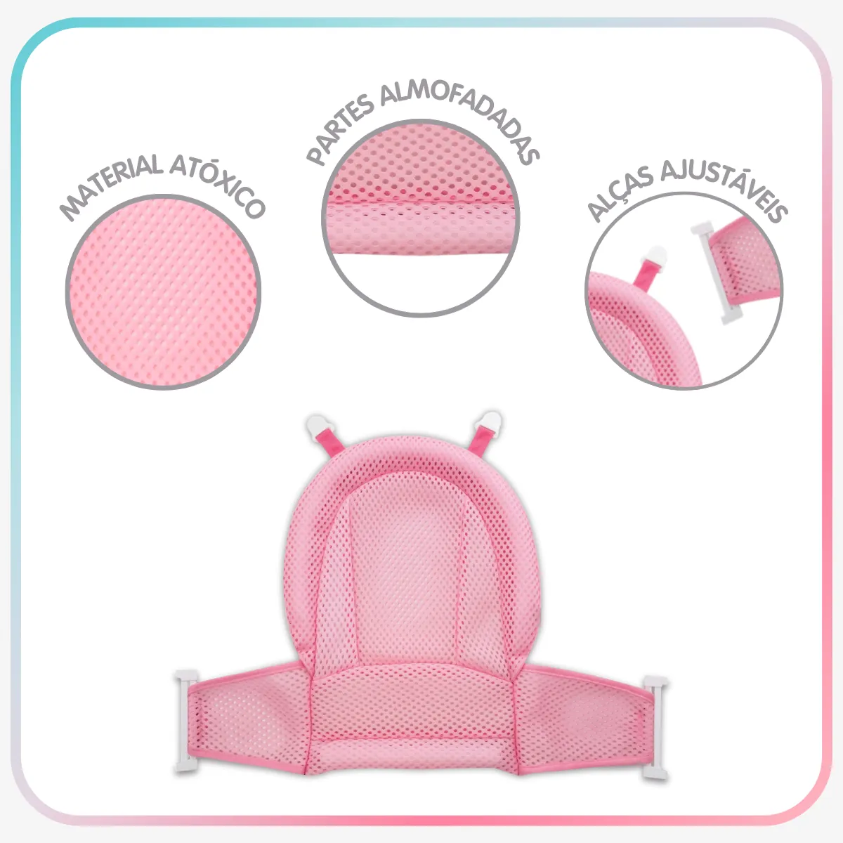 Material atóxico, partes almofadadas e alças ajustáveis